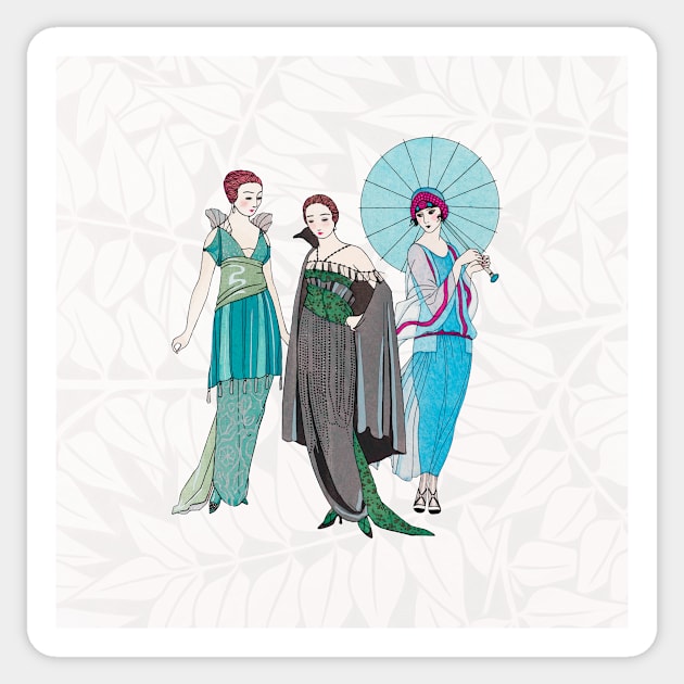 Three Vintage Ladies on Background Sticker by Sandra Keller